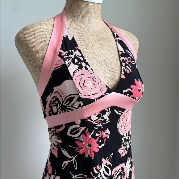 Bebe Black & Pink Floral Dress Y2K Size Medium - Picture 2 of 13